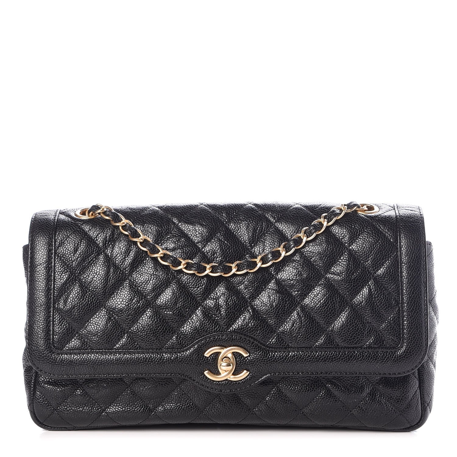 Chanel Crumpled Grained Calfskin Quilted Large Two Tone Flap Bag Black 1 of 8