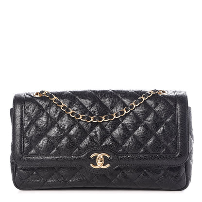 Chanel Crumpled Grained Calfskin Quilted Large Two Tone Flap Bag Black 1 of 8