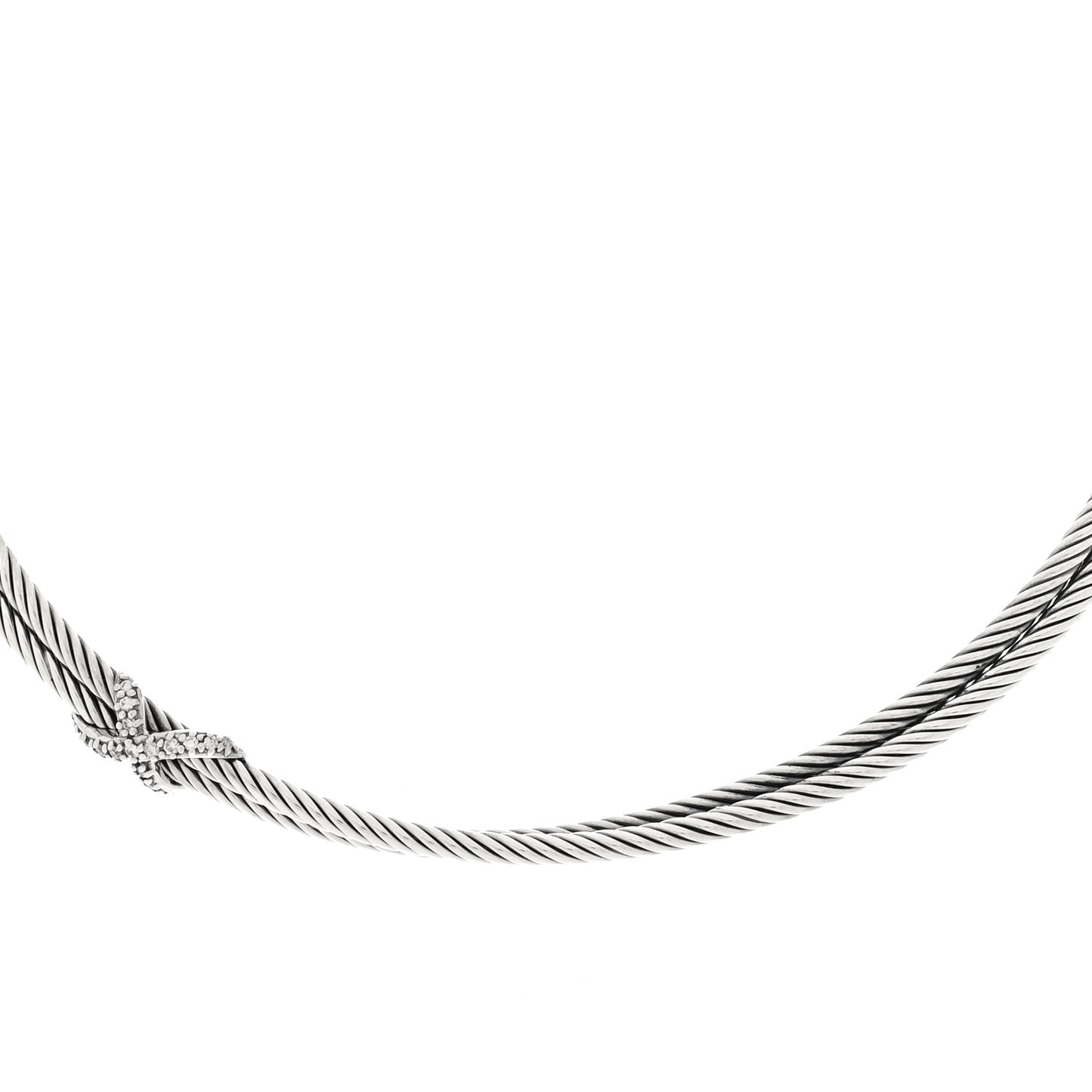 Sterling Sterling Silver 14K Yellow Gold Diamond Double Cable Crossover X Necklace