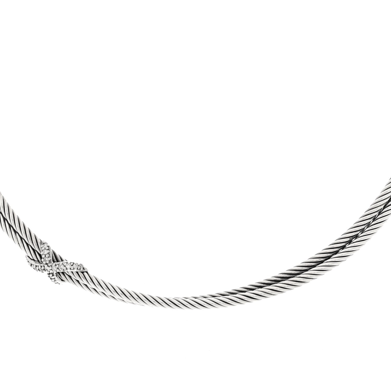 David Yurman Sterling Sterling Silver 14K Yellow Gold Diamond Double Cable Crossover X Necklace 1 of 5