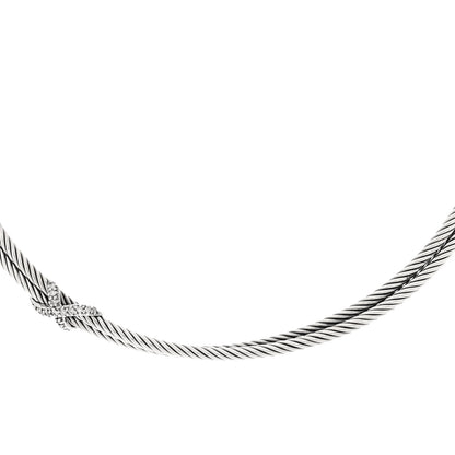 David Yurman Sterling Sterling Silver 14K Yellow Gold Diamond Double Cable Crossover X Necklace 1 of 5