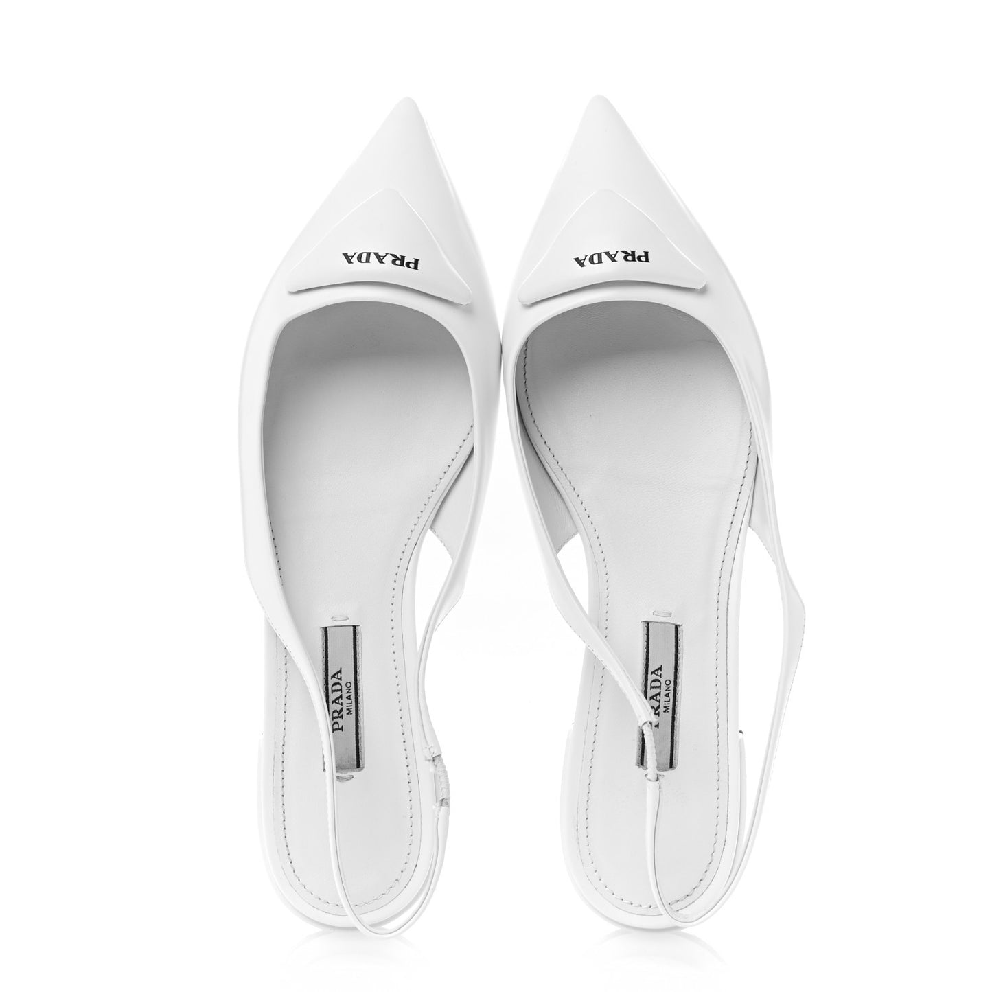 Spazzolato Padded Triangle Logo Pointed Toe Slingback Flats 37.5 White