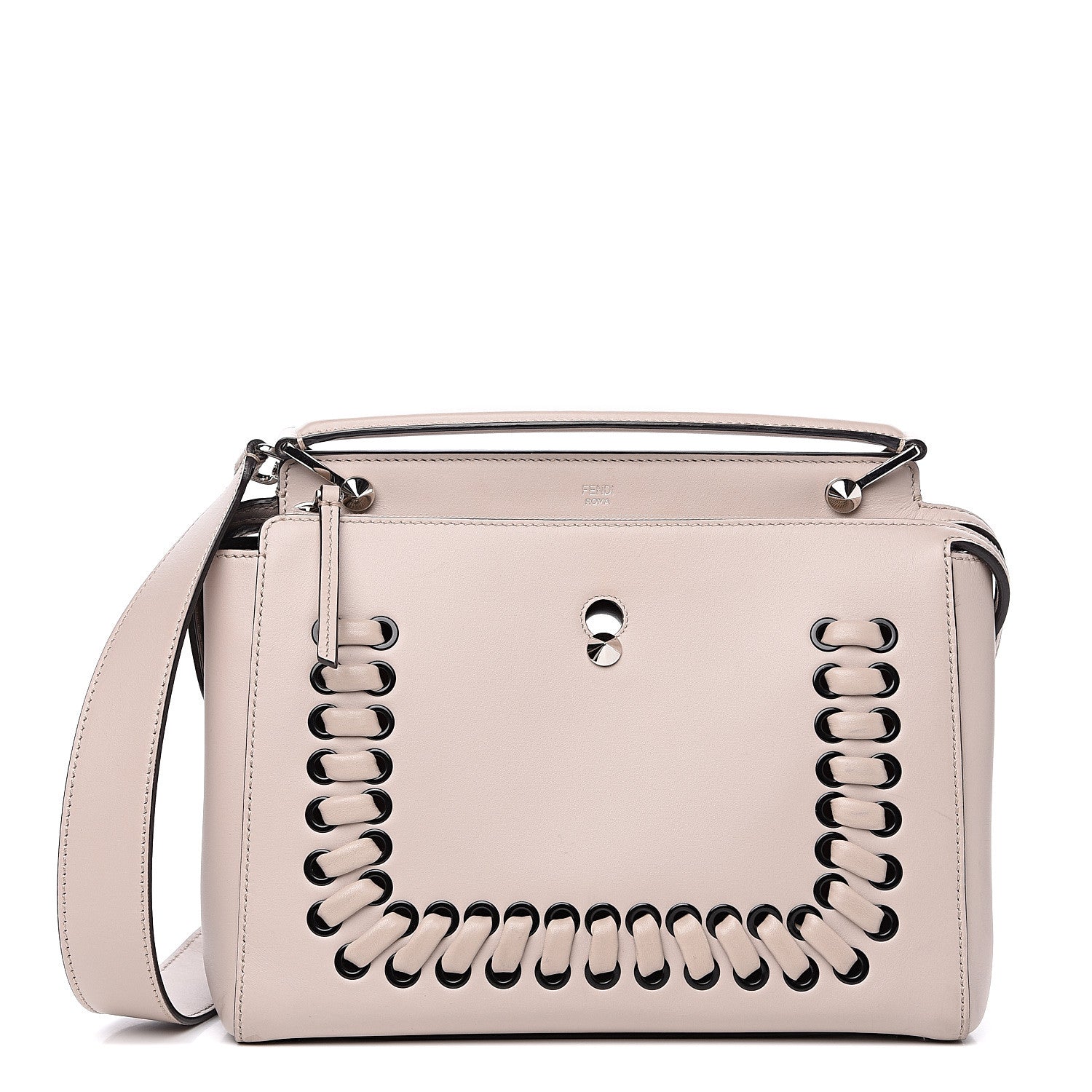 Fendi Vitello Baltico Dolce Shiny Nappa Lace Up DotCom Satchel Grigio Polvere 1 of 13