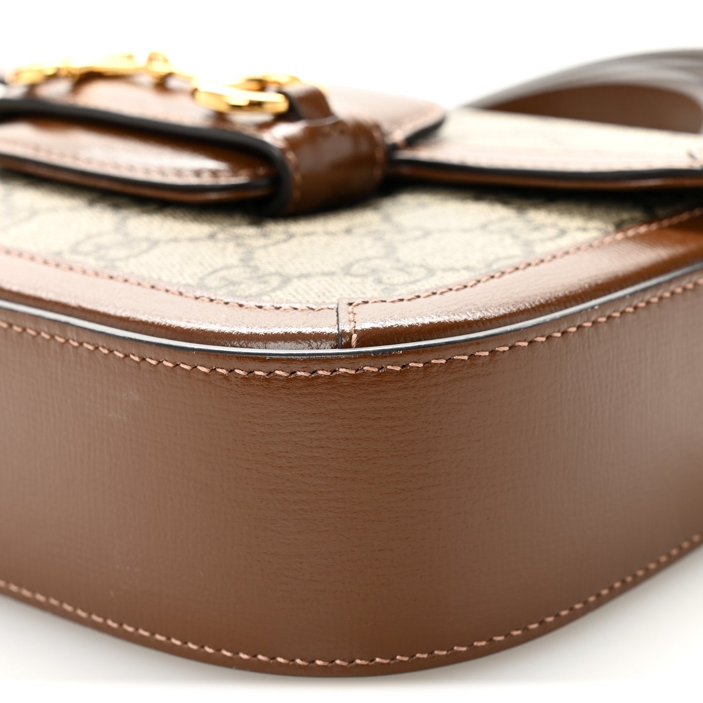 GG Supreme Monogram Web Mini Horsebit 1955 Shoulder Bag Beige Ebony Brown Sugar