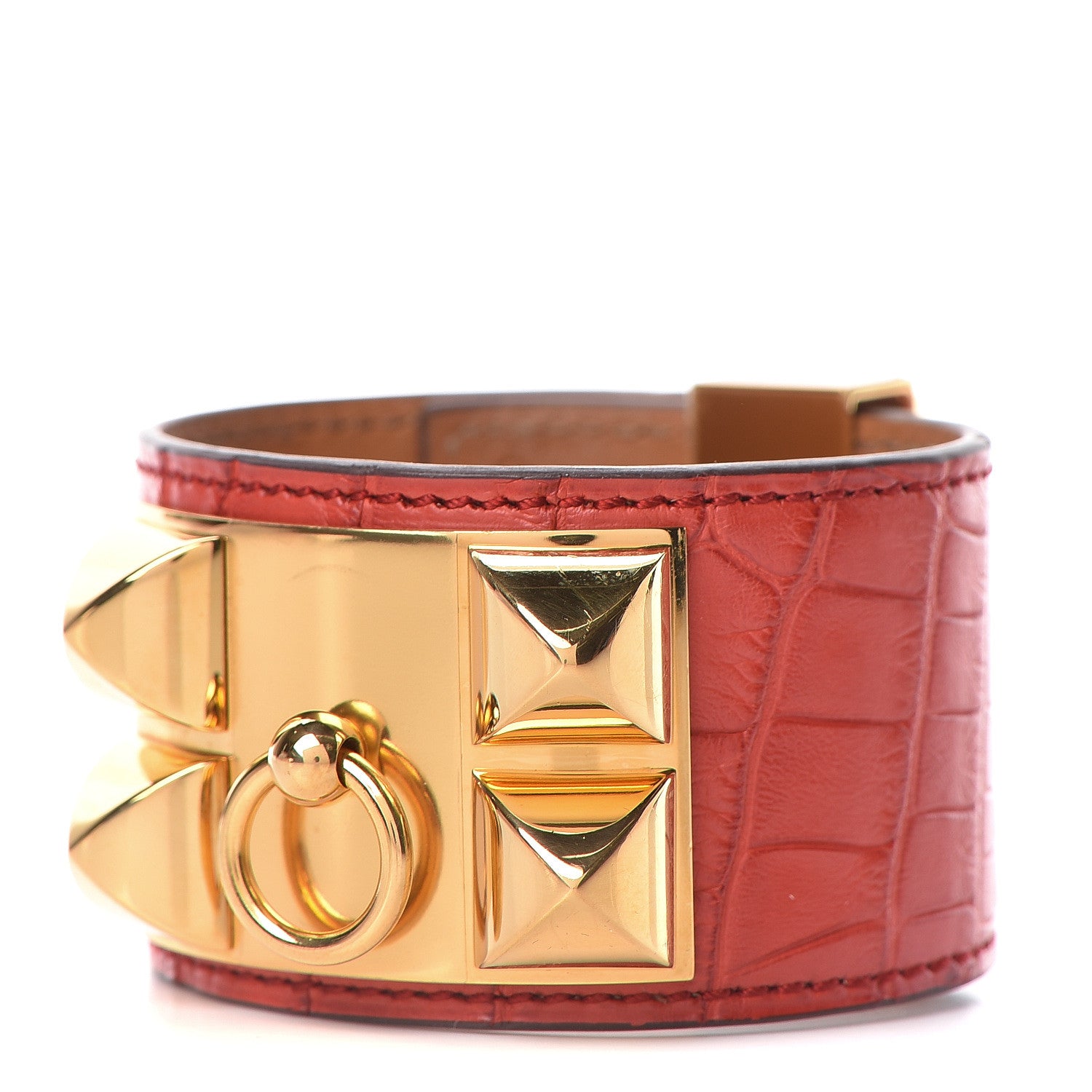 Hermes Matte Alligator Collier De Chien CDC Bracelet S Geranium 1 of 7