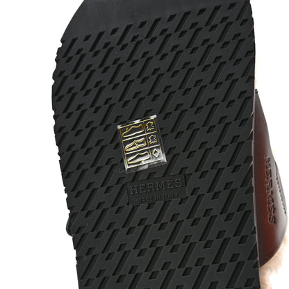 Hermes Calfskin Woolskin Womens Chypre Sandals 36 Black Ecru 9 of 12