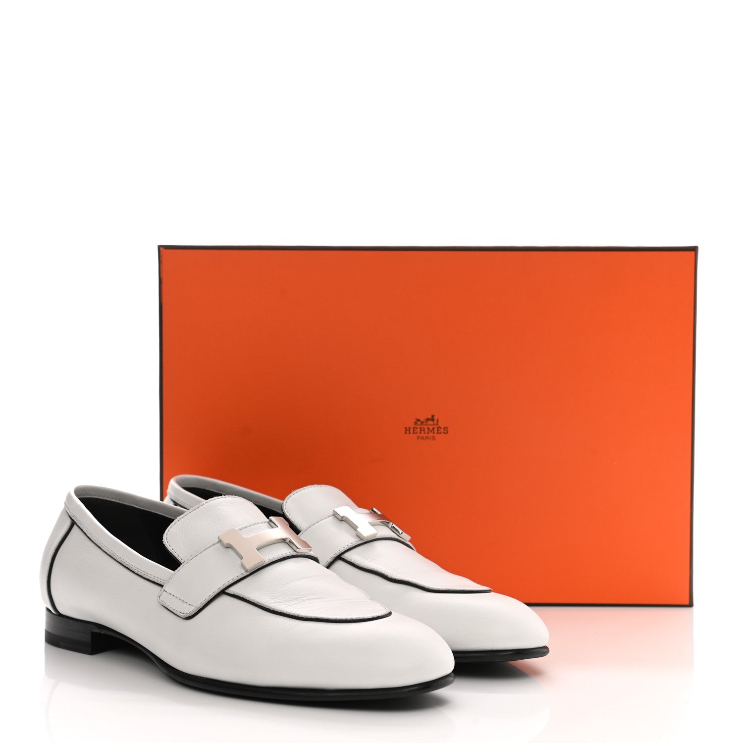 Hermes Calfskin Womens Paris Loafers 37 White 10 of 10