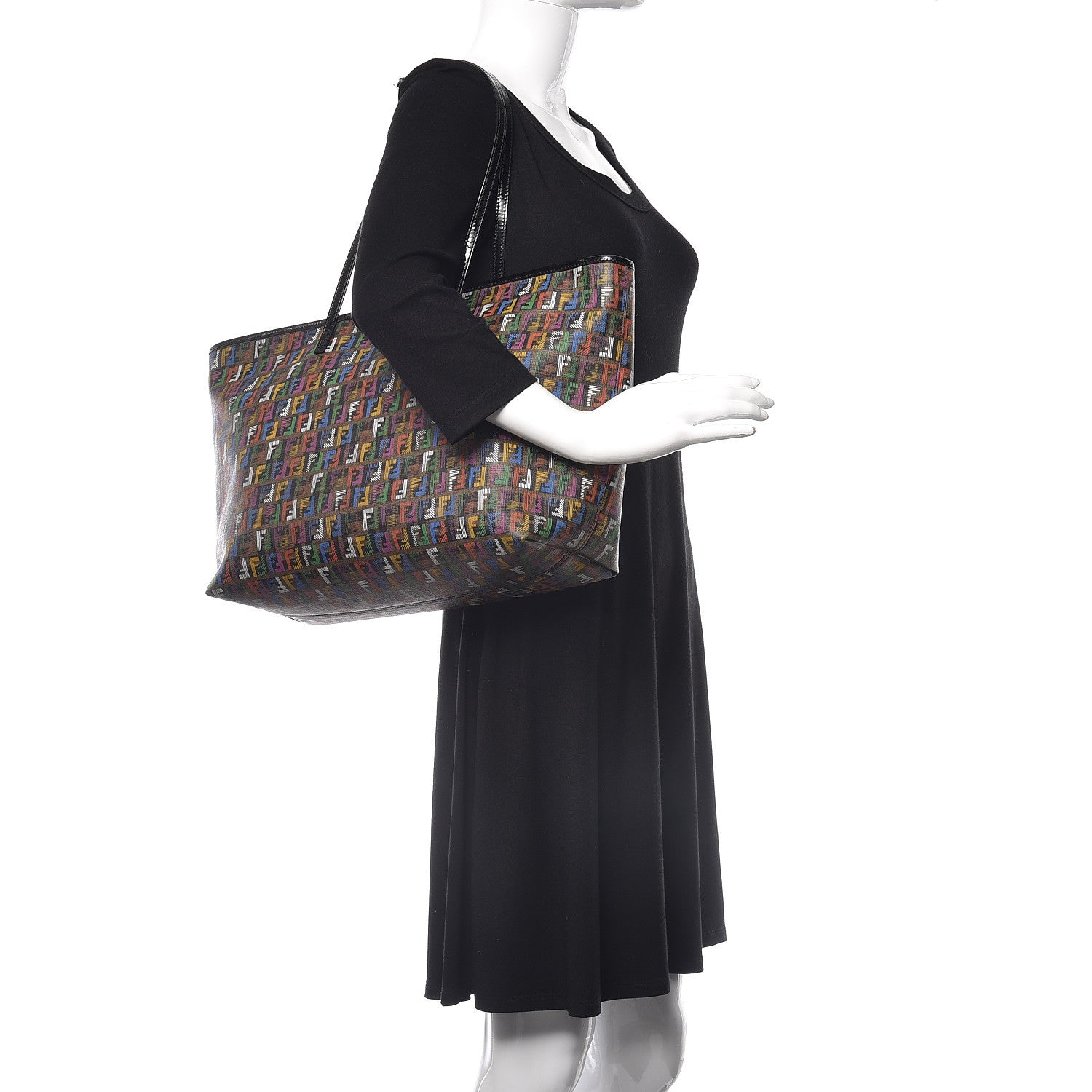 Fendi Zucca Spalmati Patent Zucchino Screen Print Medium Roll Tote Tobacco Multicolor Black 2 of 13