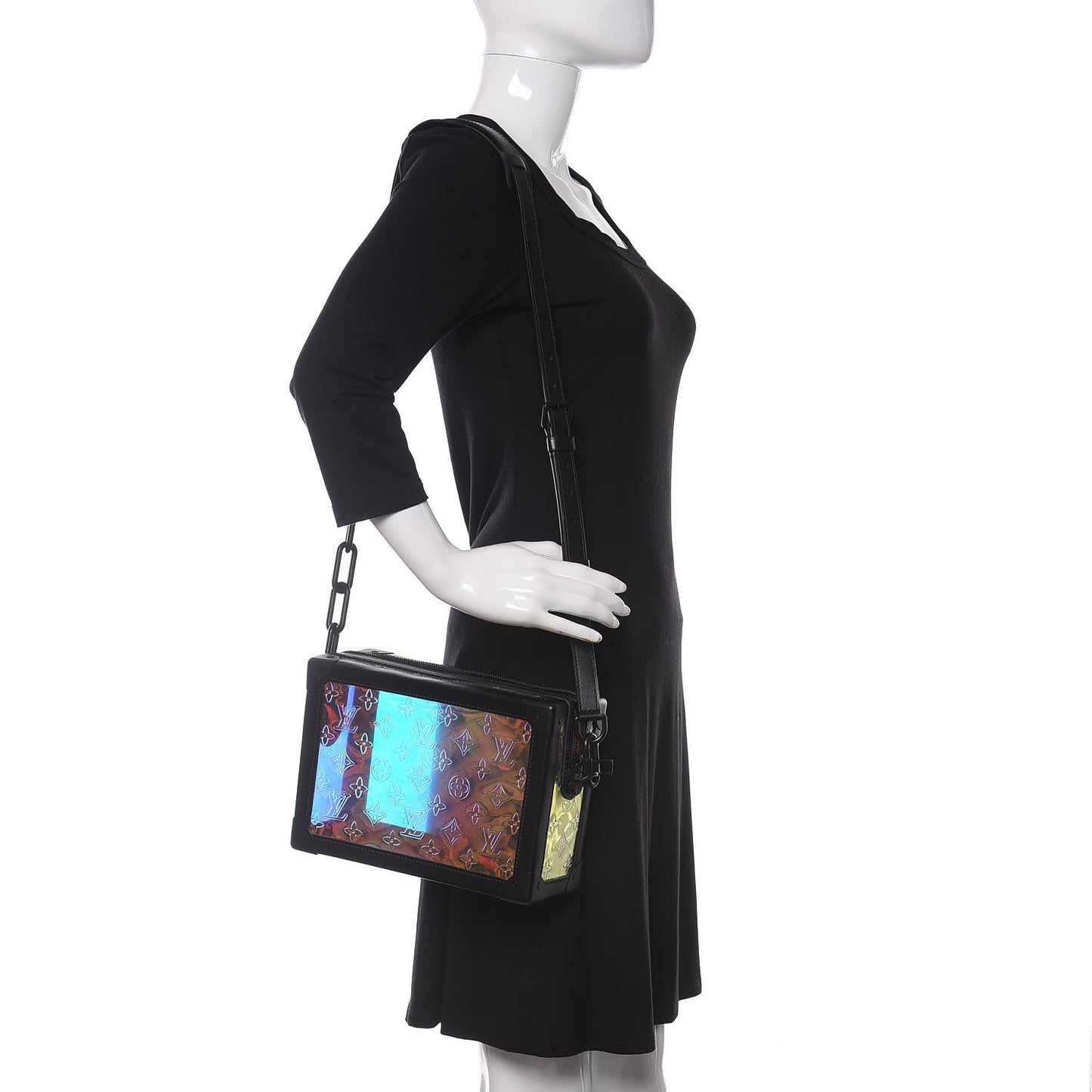 Calfskin PVC Monogram Solar Ray Soft Trunk Iridescent Prism Black