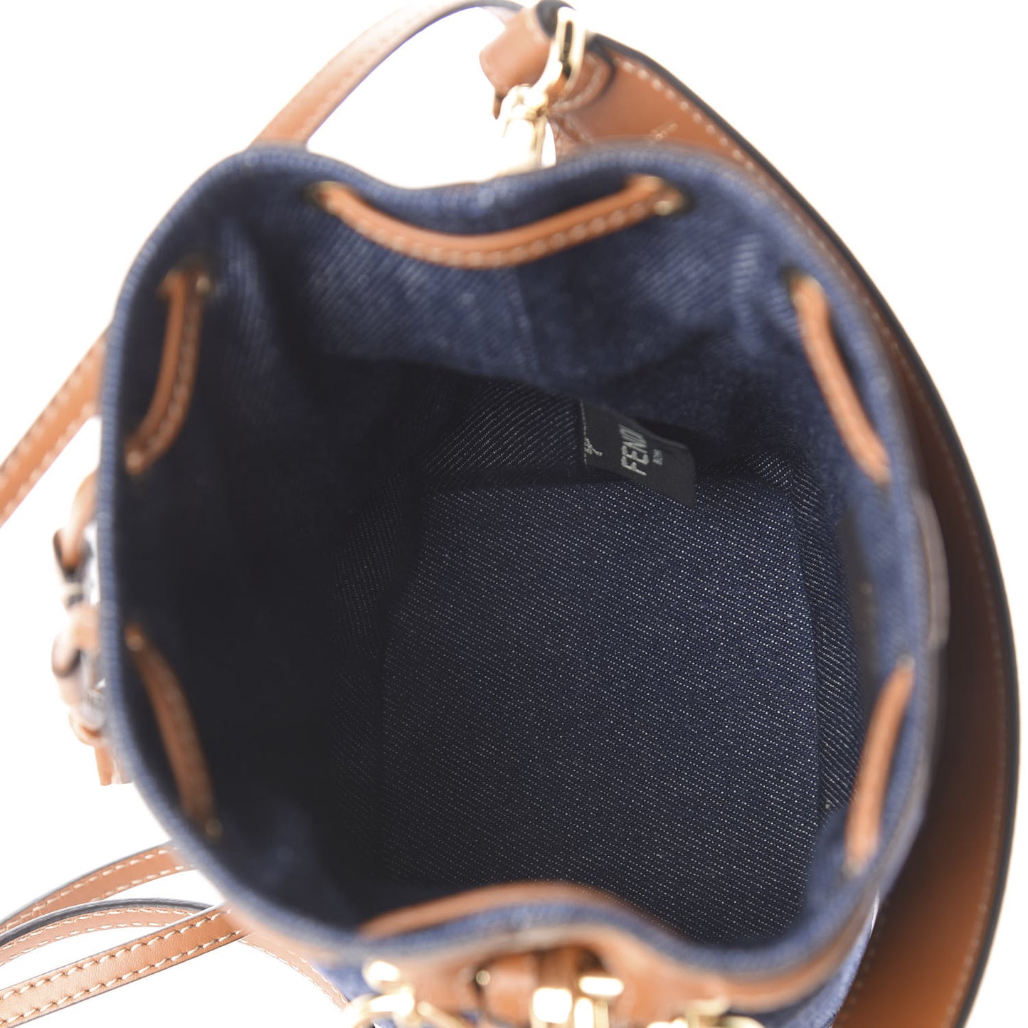 Denim Vitello King F is Fendi FF Embroidered Mini Mon Tresor Bucket Bag Blue Cuoio