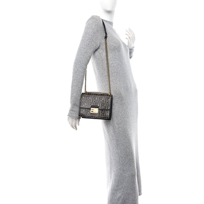 Fendi Vitello Liberty Bi-Color FF 1974 Embossed Small Kan U Shoulder Bag Maya Black 2 of 10