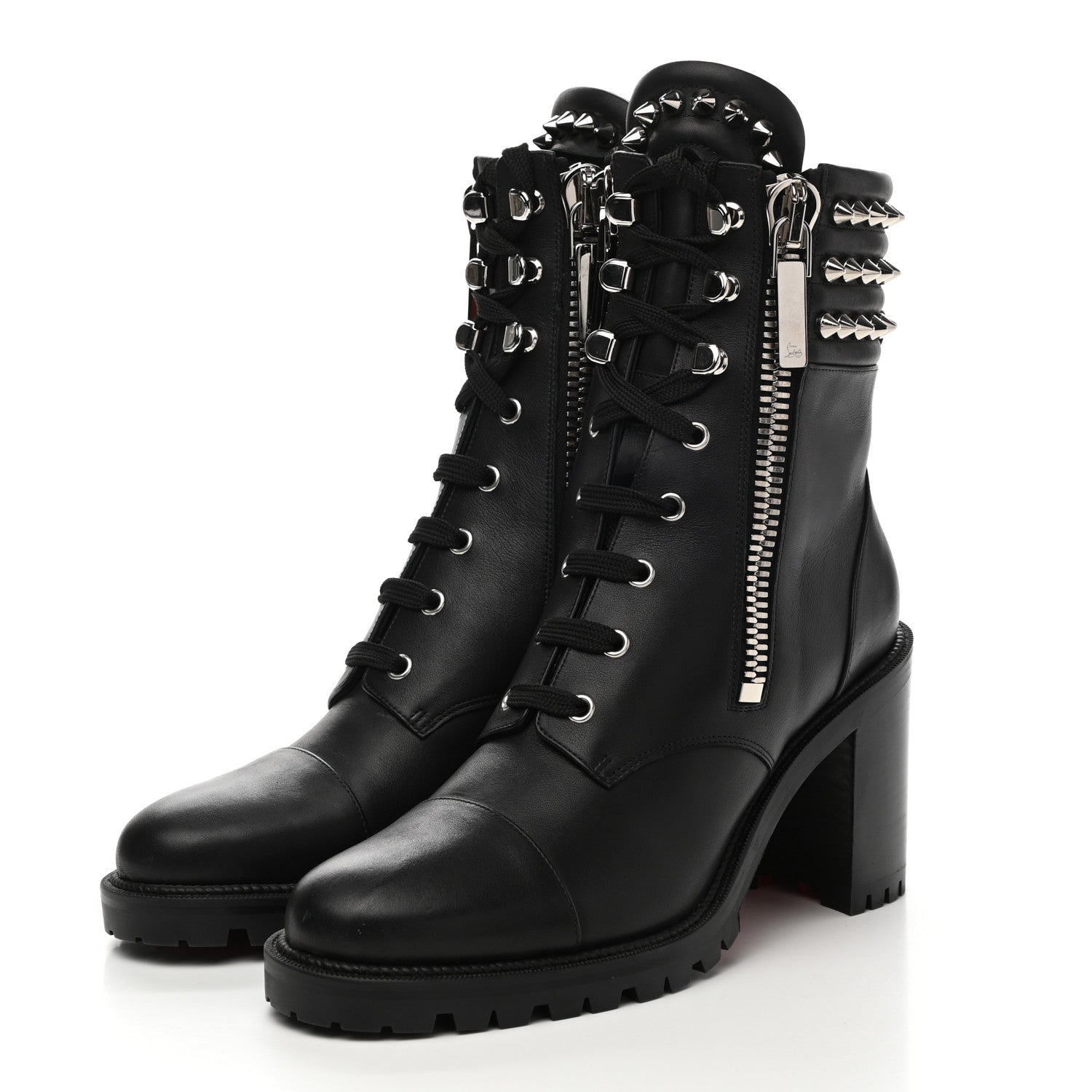 Christian Louboutin Calfskin Winter Spikes 70 Combat Boots 41 Black 3 of 8