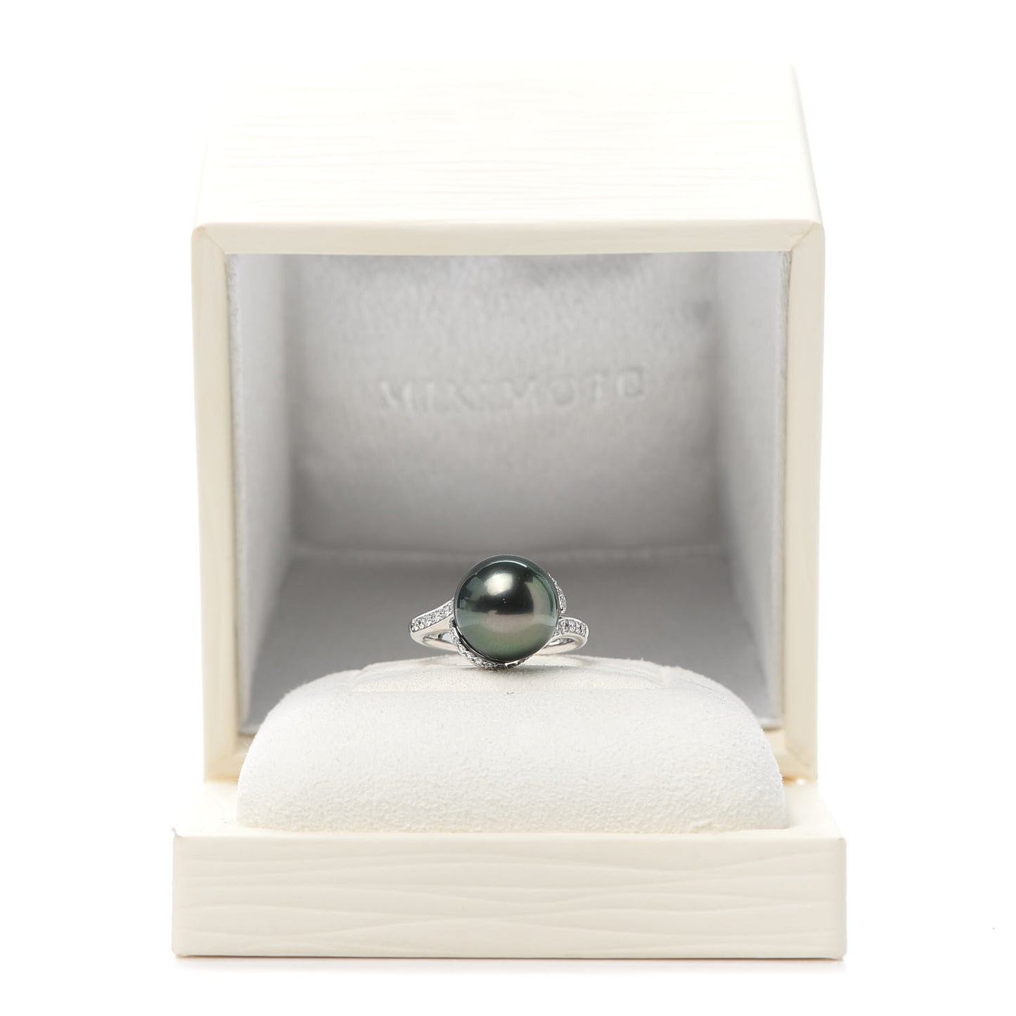 18K White Gold Diamond Black South Sea Cultured Pearl 11.5mm Twist Ring 51 5.75
