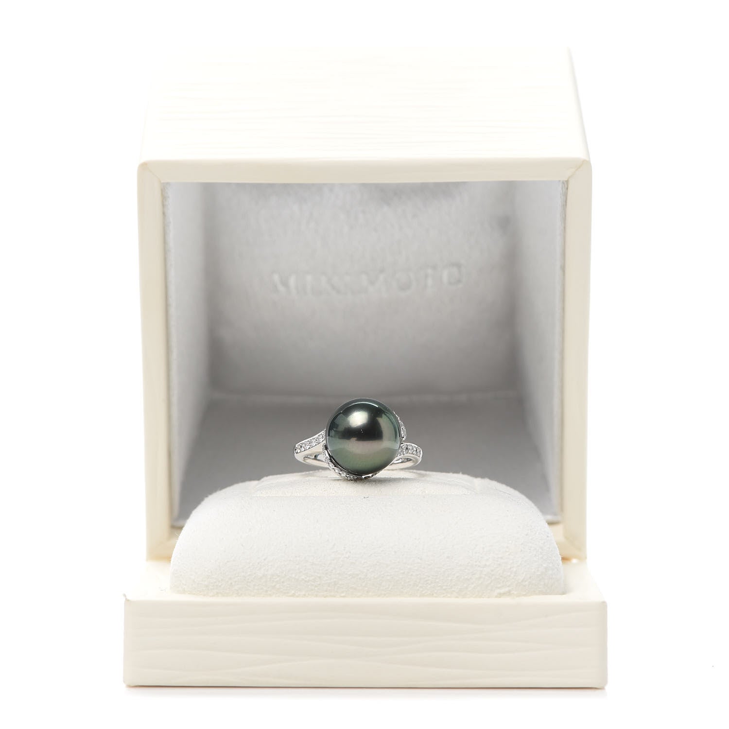 Mikimoto 18K White Gold Diamond Black South Sea Cultured Pearl 11.5mm Twist Ring 51 5.75 6 of 6