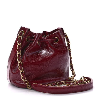Chanel Shiny Aged Calfskin CC Chain Mini Drawstring Bag Red 3 of 9