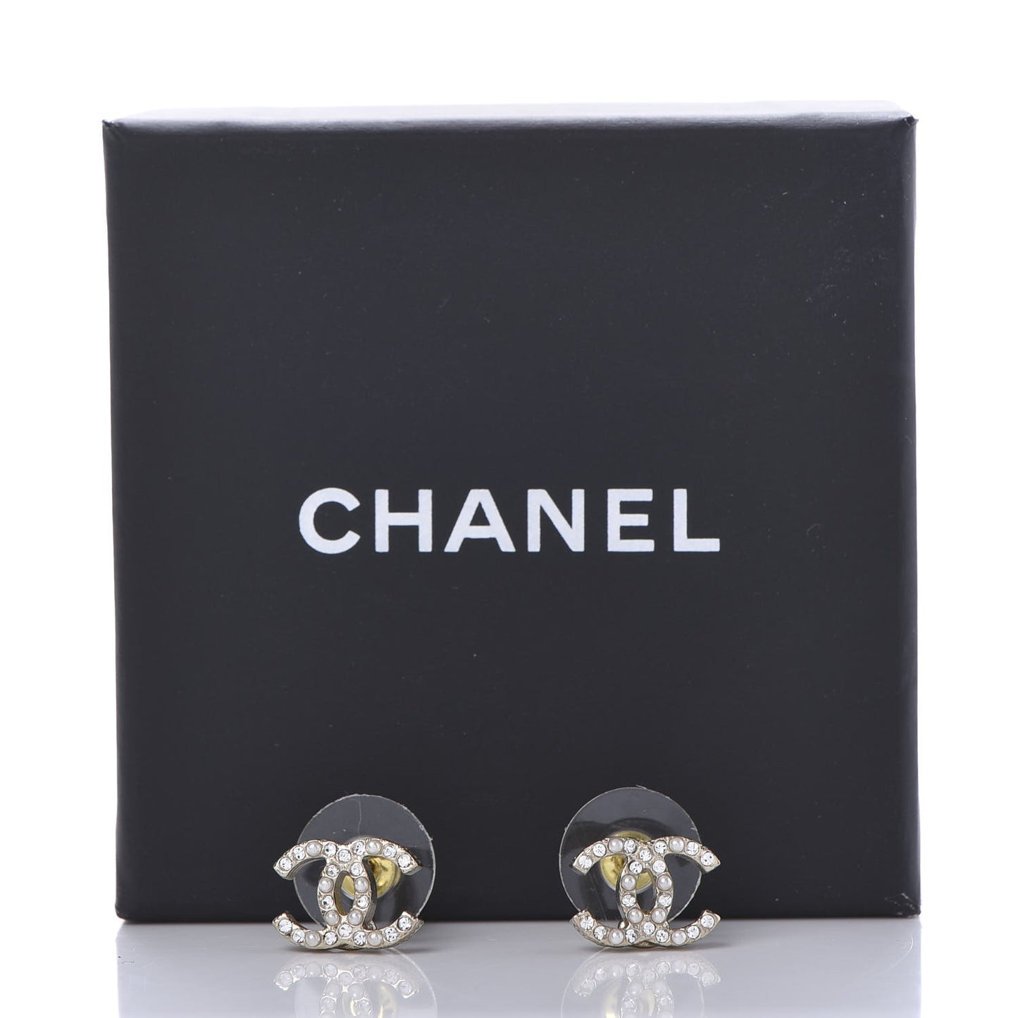 Pearl Crystal CC Charms Stud Earrings Light Gold