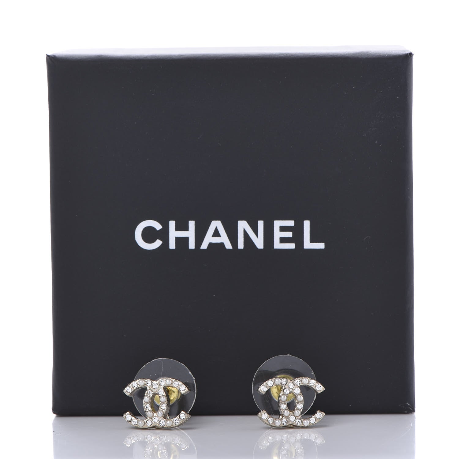 Chanel Pearl Crystal CC Charms Stud Earrings Light Gold 10 of 10