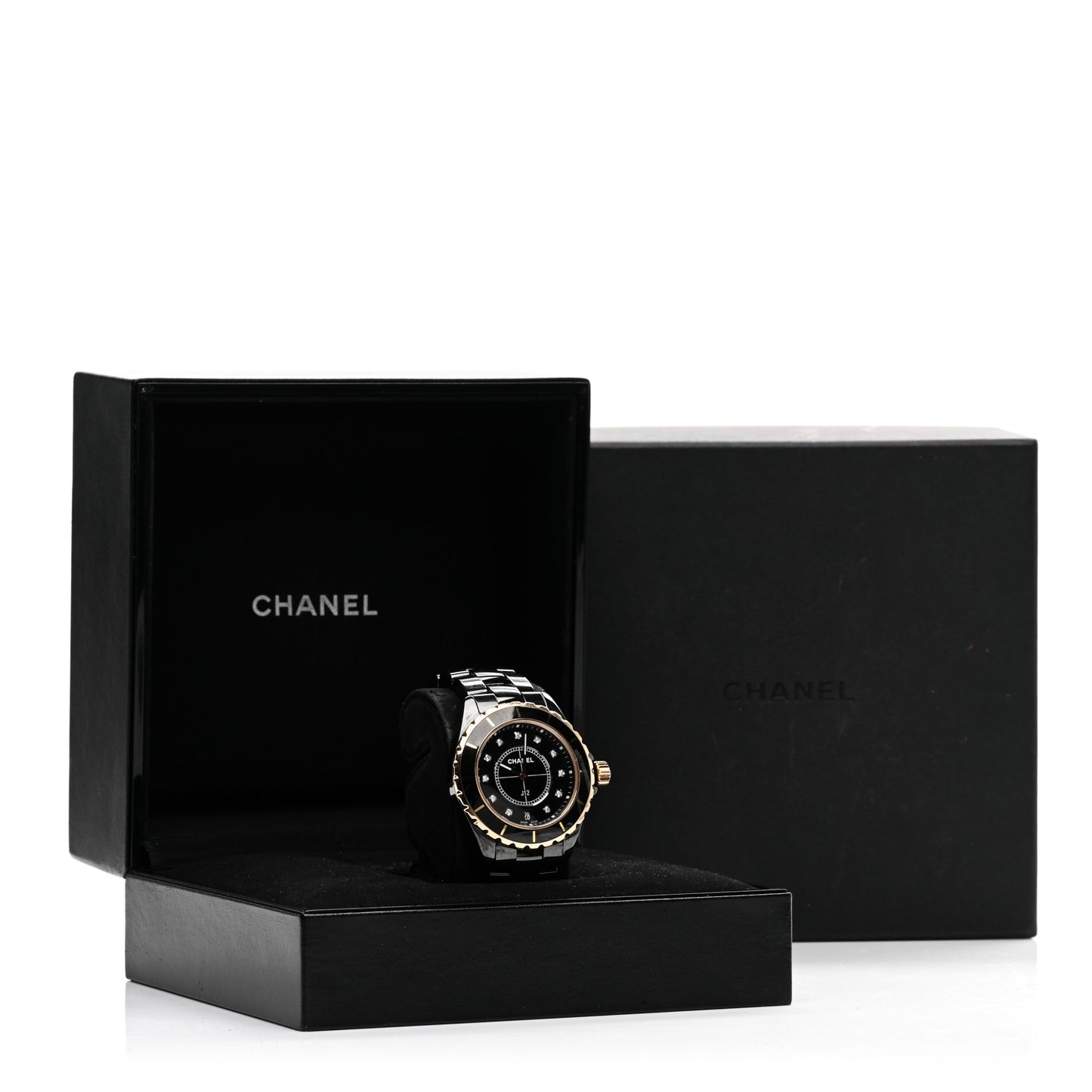 Stainless Steel 18K Yellow Gold Ceramic Diamond 38mm J12 Quartz Watch Black