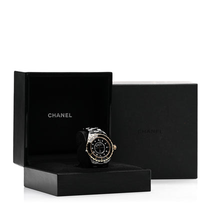 Chanel Stainless Steel 18K Yellow Gold Ceramic Diamond 38mm J12 Quartz Watch Black 5 of 5