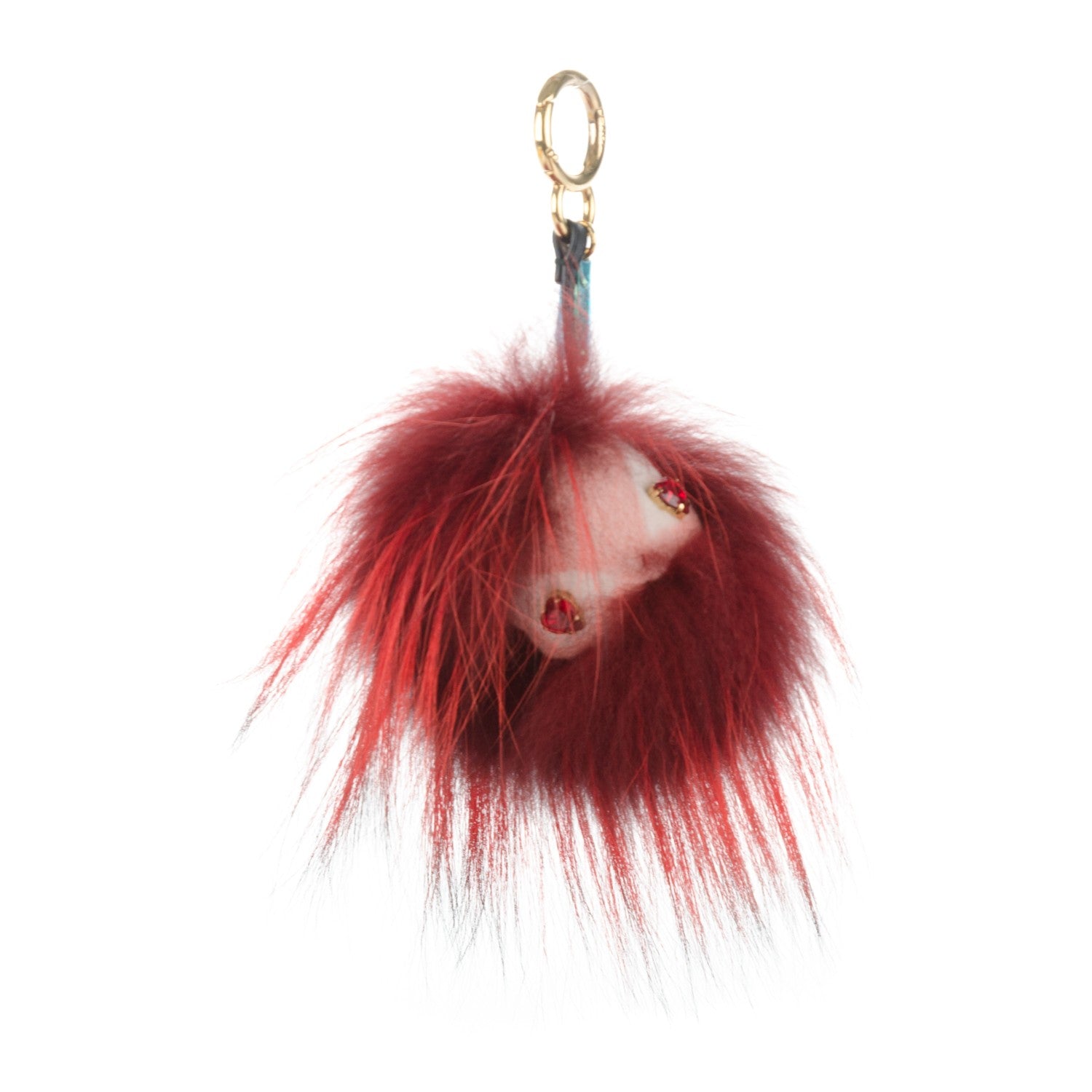 Fendi Rabbit Mink Fox Fur Hearty Monster Bag Bug Charm Red Pink 1 of 4
