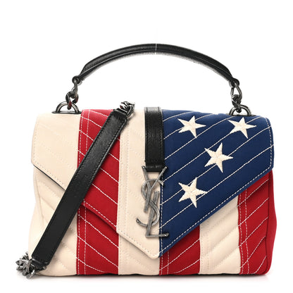 Saint Laurent Canvas Matelasse Chevron American Flag Monogram Medium College Bag Red Blue 1 of 10