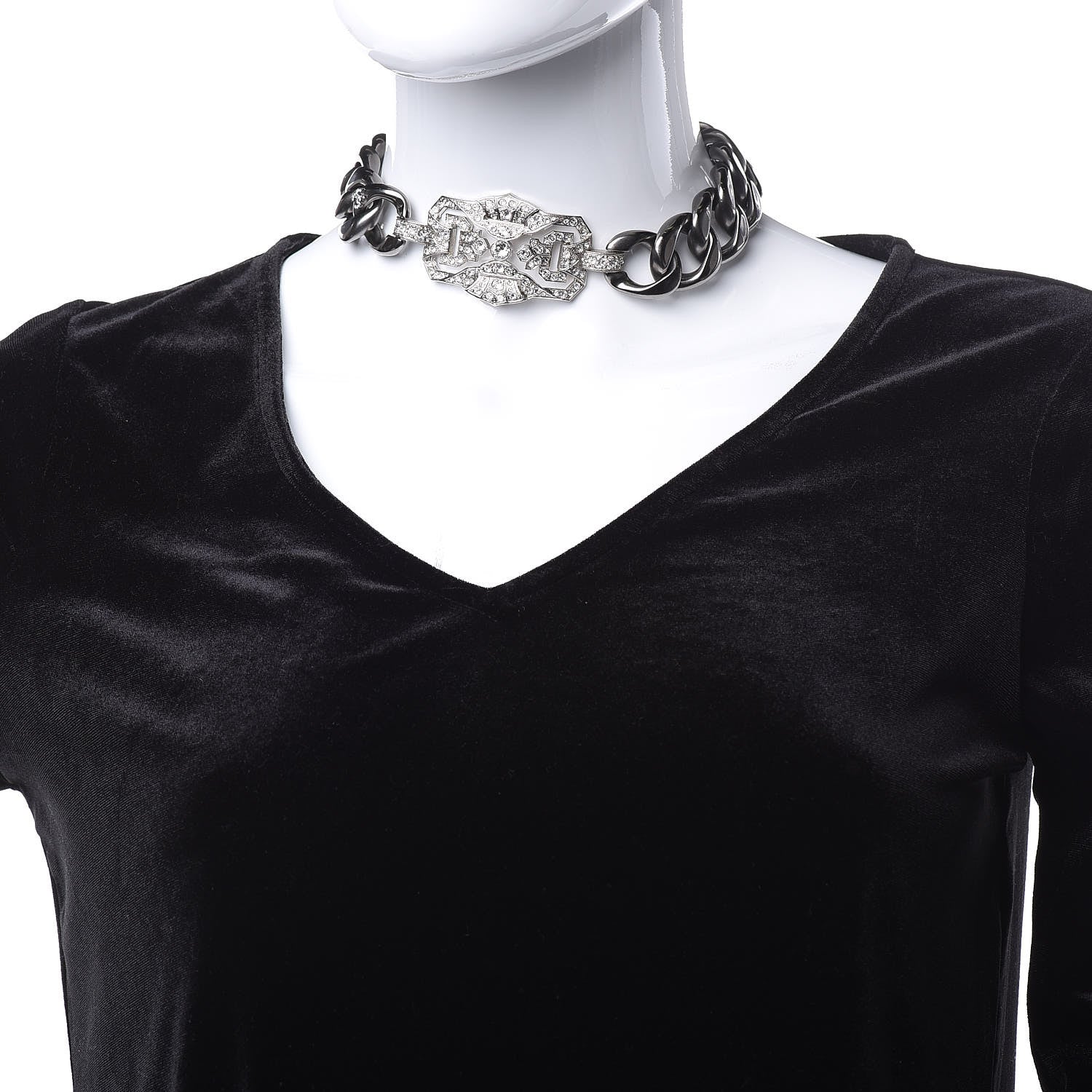 Chanel Crystal CC Chain Link Choker Dark Silver 2 of 5