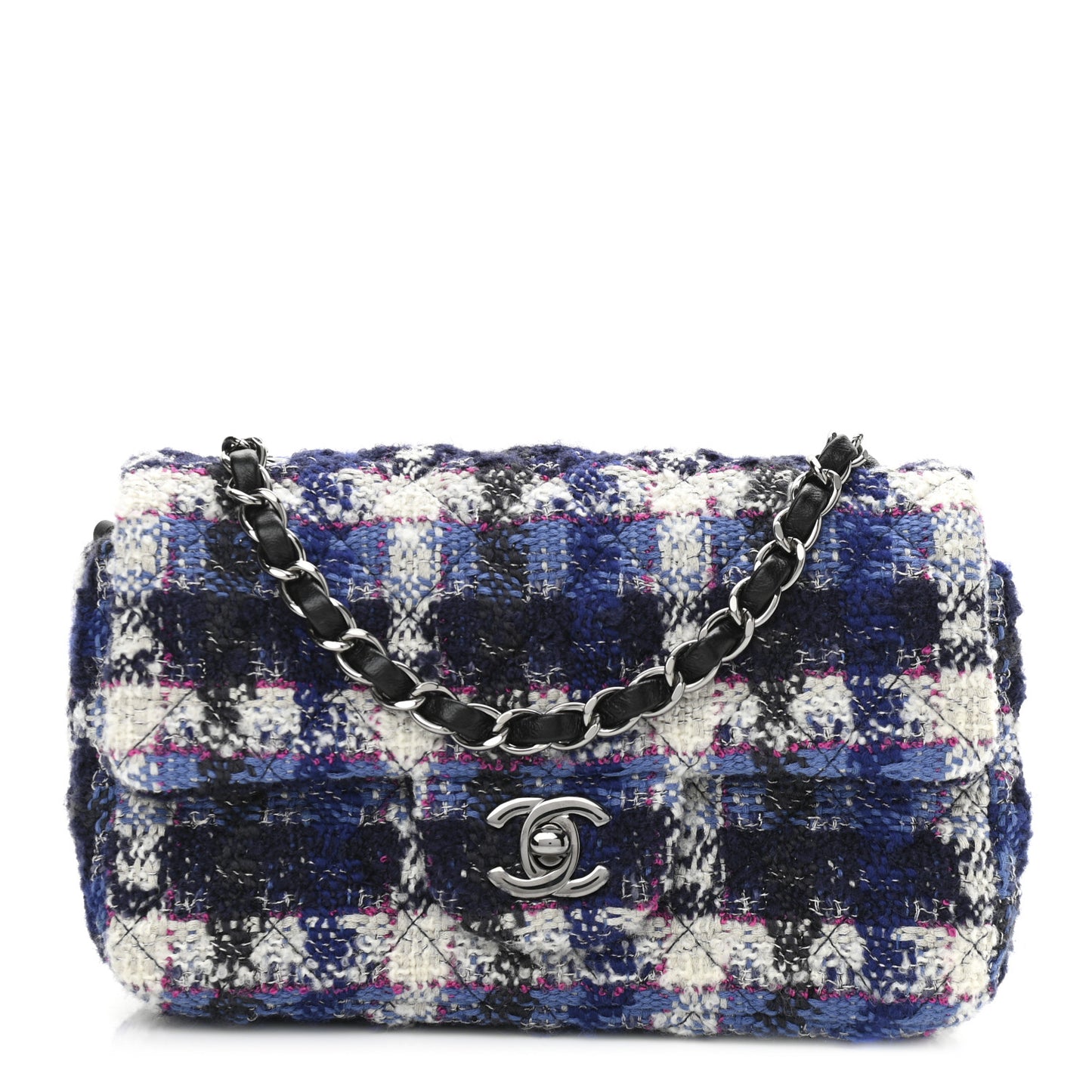 Tweed Quilted Mini Rectangular Flap Blue Multicolor