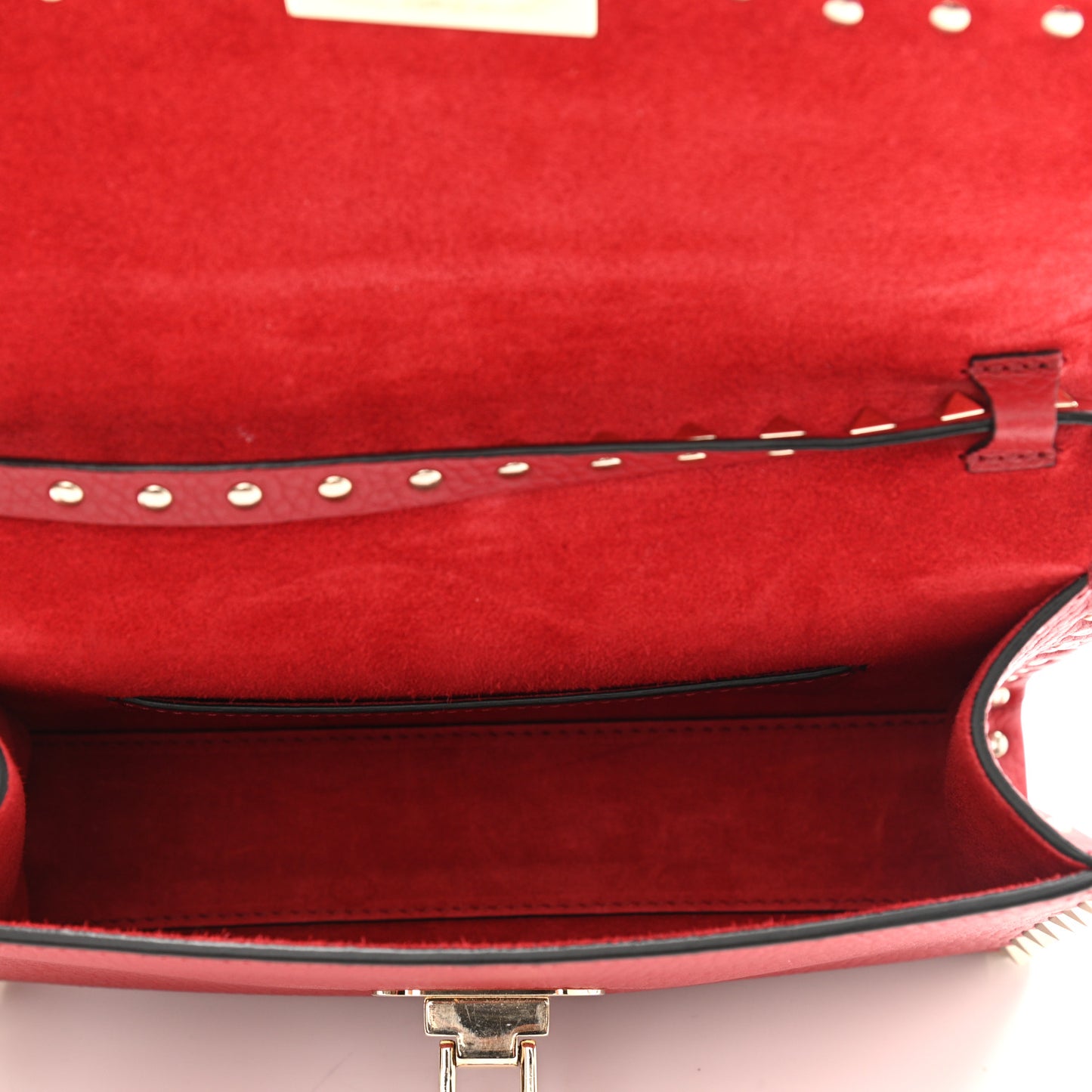 Pebbled Calfskin Medium Rockstud Flip Lock Crossbody Bag Red