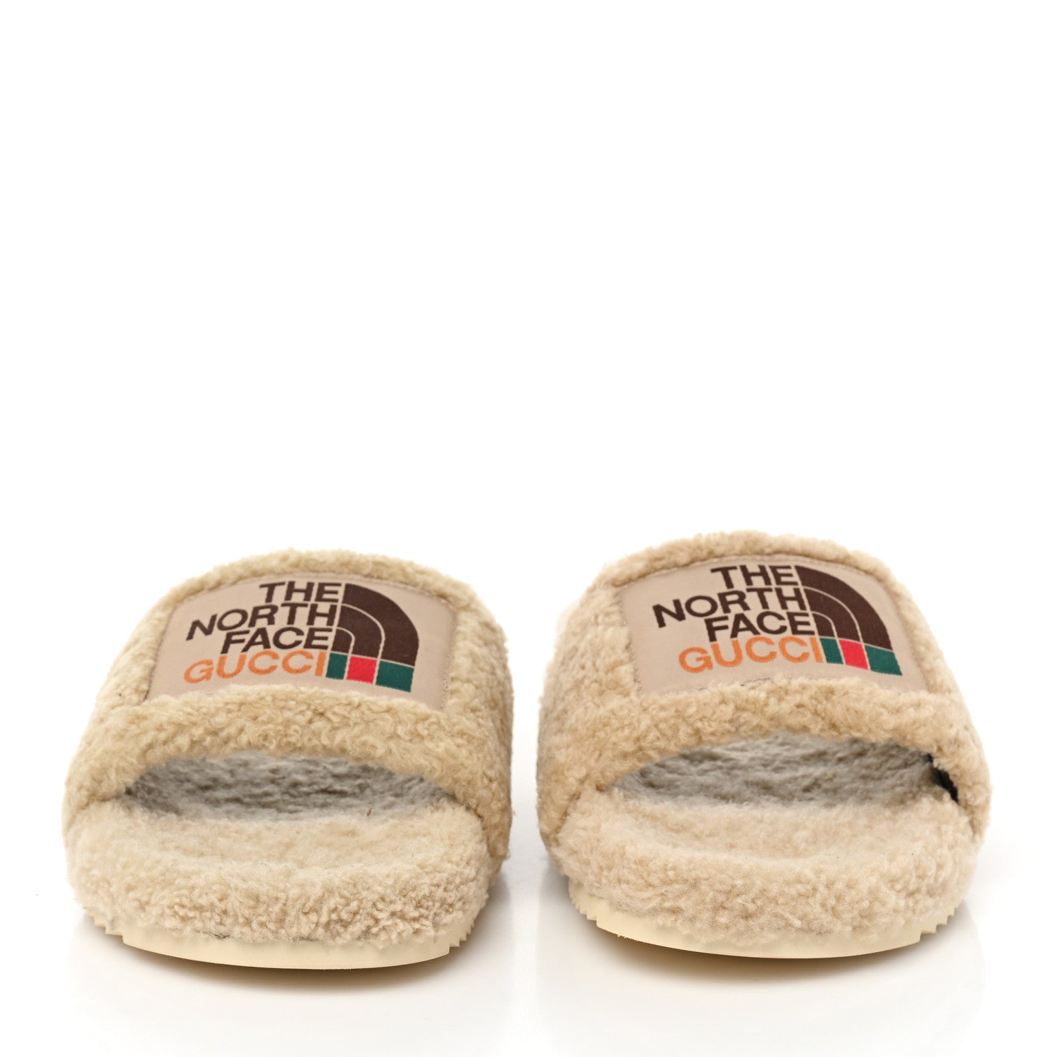 Gucci X THE NORTH FACE Shearling Wool Mens Slide Sandals 7 Butterscotch 2 of 8