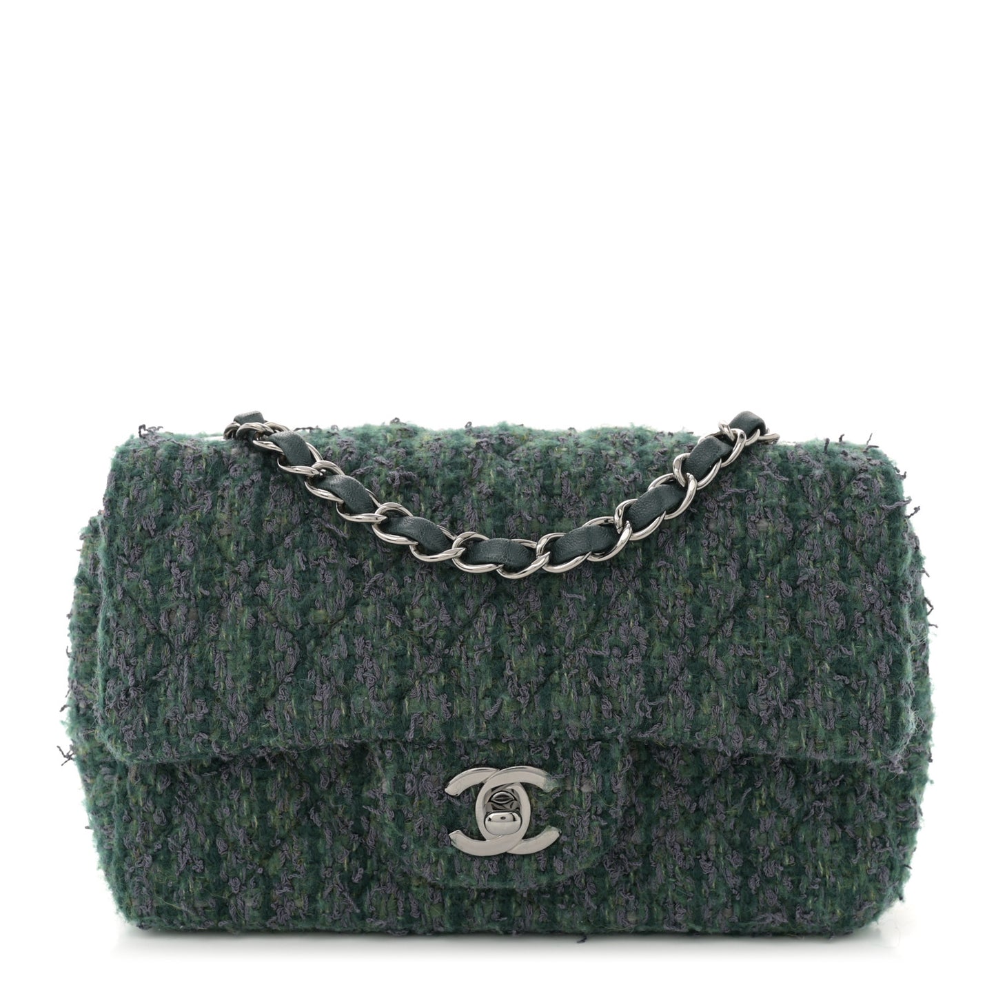 Wool Tweed Quilted Mini Rectangular Flap Green