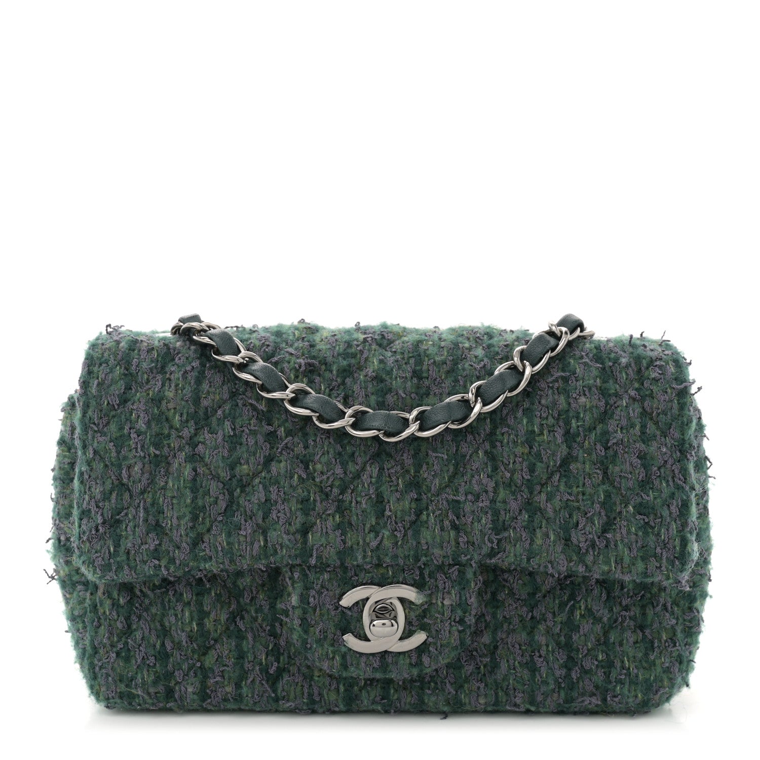 Chanel Wool Tweed Quilted Mini Rectangular Flap Green 1 of 10