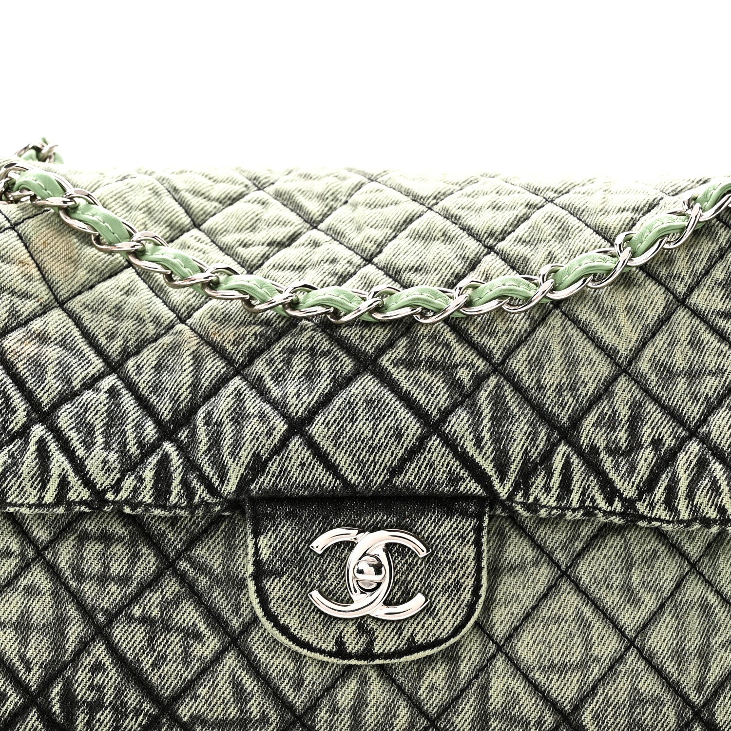 Chanel Denim Quilted Denimpression Flap Green Black 8 of 10
