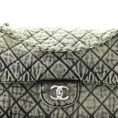 Chanel Denim Quilted Denimpression Flap Green Black 8 of 10