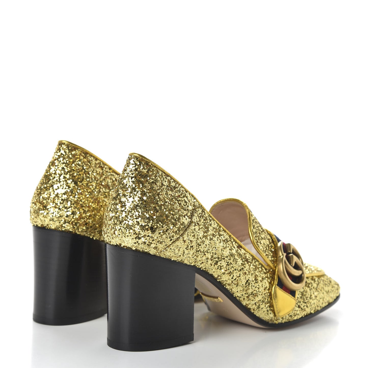Glitter Nappa Web Peyton 75mm Loafer Pumps 36.5 Oro Vecchio