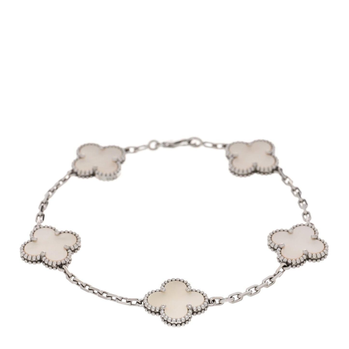 18K White Gold Mother of Pearl 5 Motifs Vintage Alhambra Bracelet