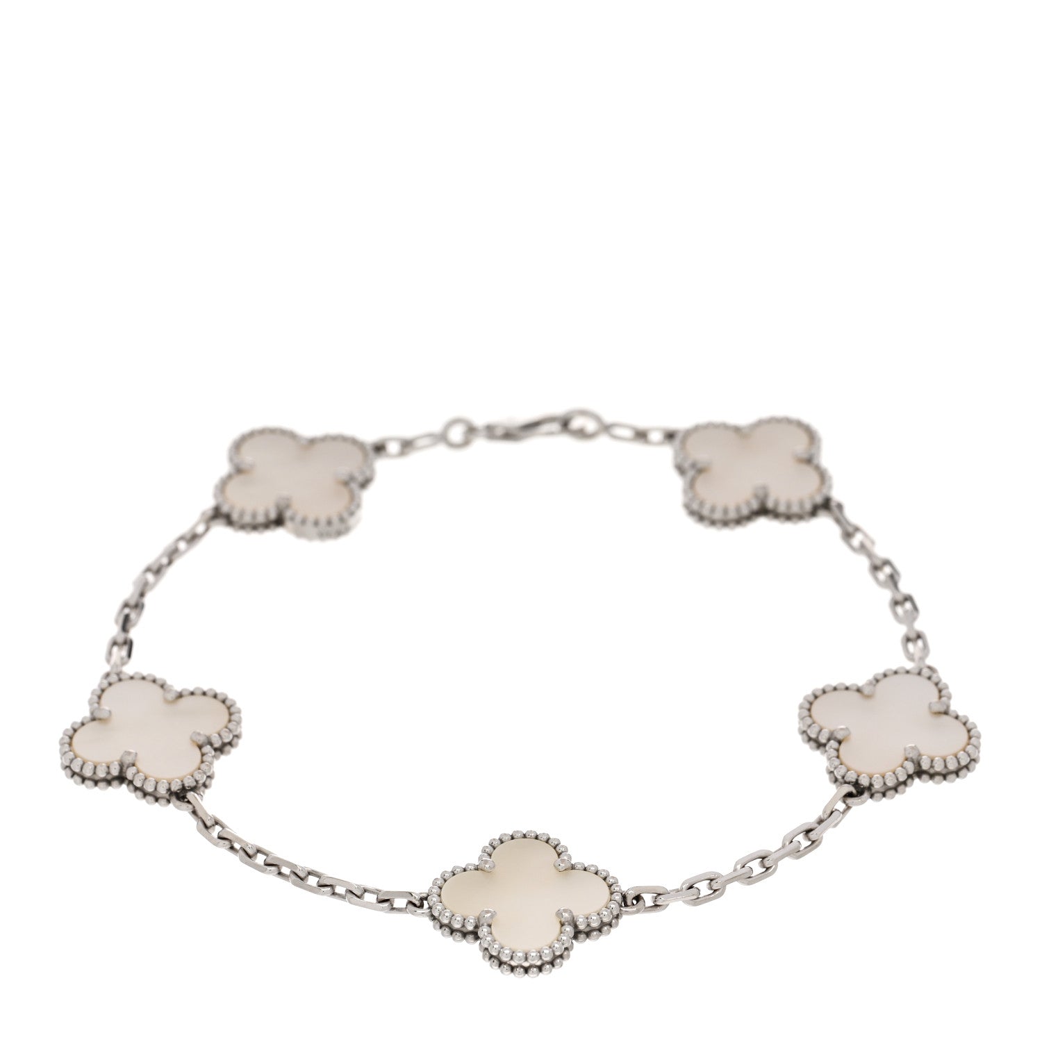 Van Cleef & Arpels 18K White Gold Mother of Pearl 5 Motifs Vintage Alhambra Bracelet 1 of 5