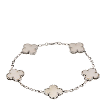 Van Cleef & Arpels 18K White Gold Mother of Pearl 5 Motifs Vintage Alhambra Bracelet 1 of 5