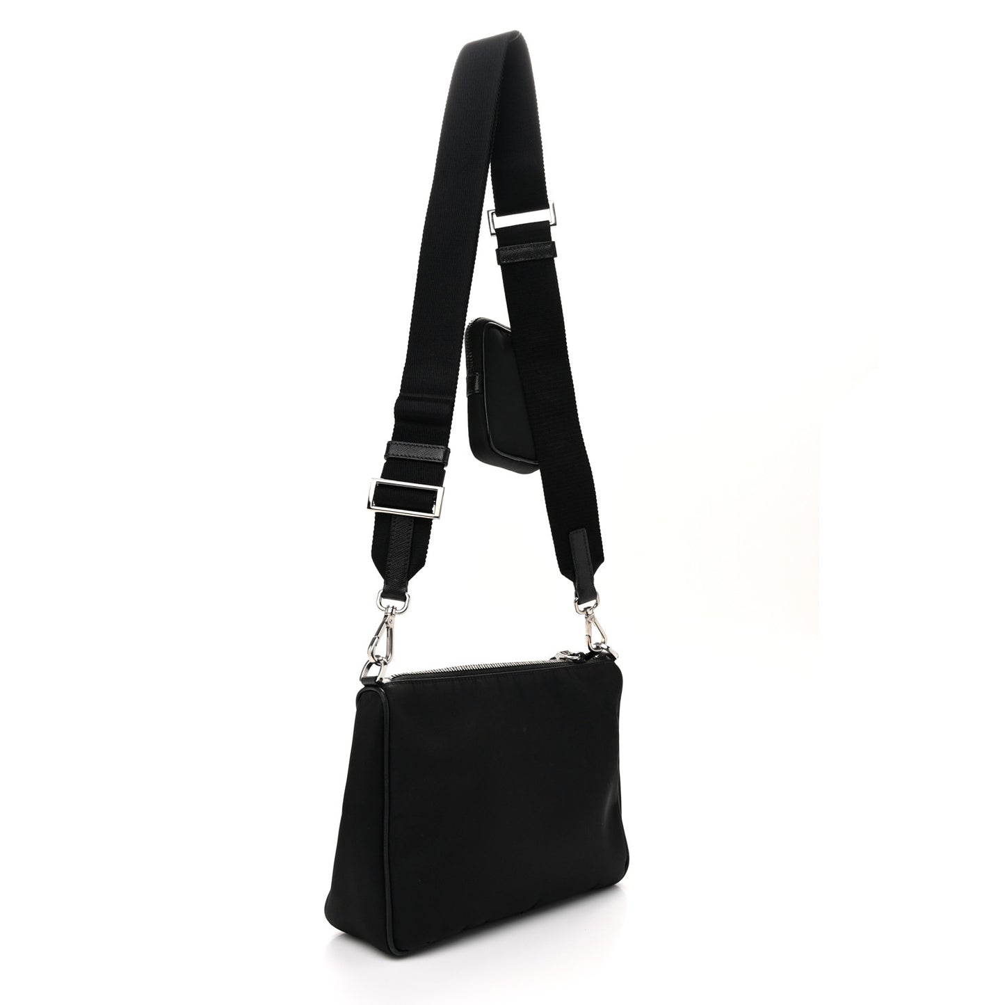 Tessuto Nylon Saffiano Pocket Zippered Shoulder Bag Black