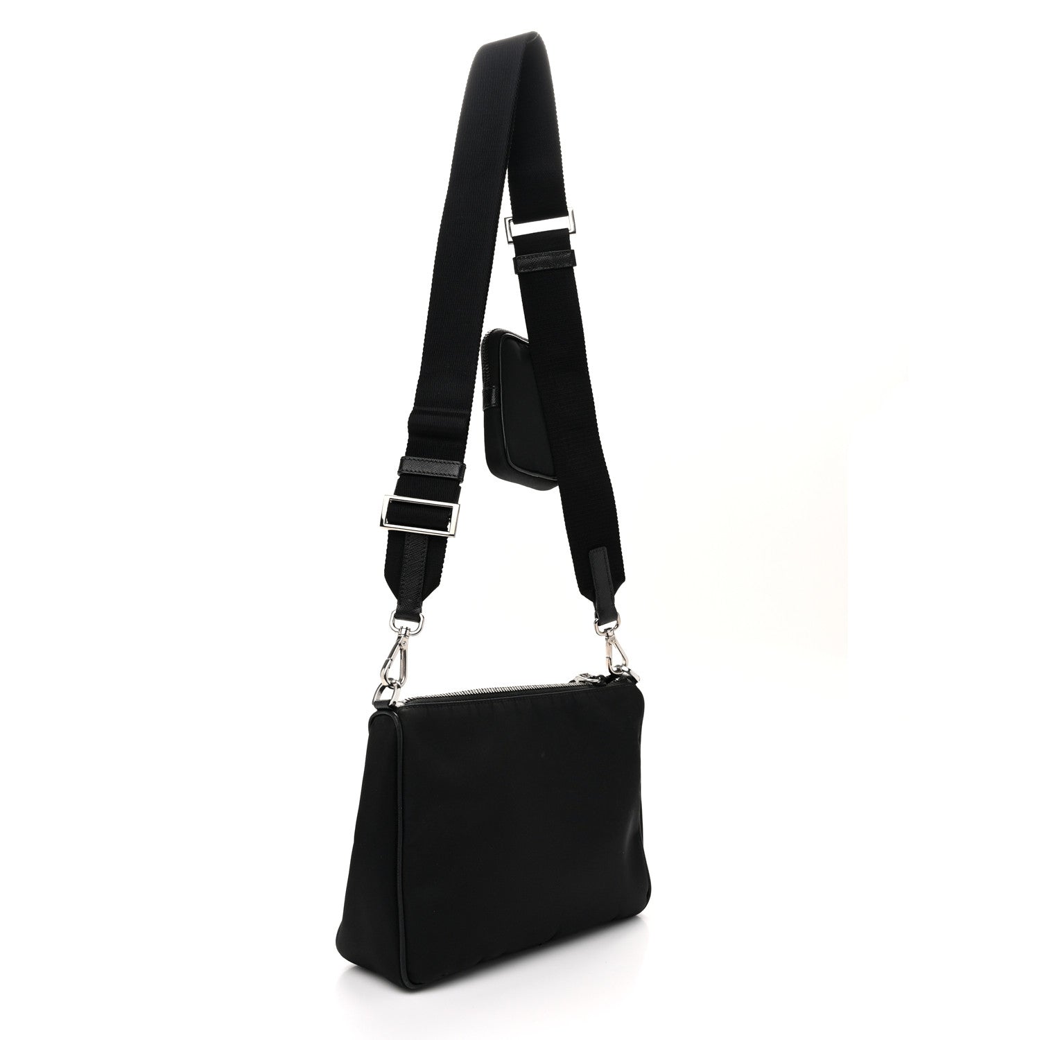 Prada Tessuto Nylon Saffiano Pocket Zippered Shoulder Bag Black 3 of 11