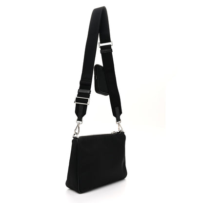 Prada Tessuto Nylon Saffiano Pocket Zippered Shoulder Bag Black 3 of 11