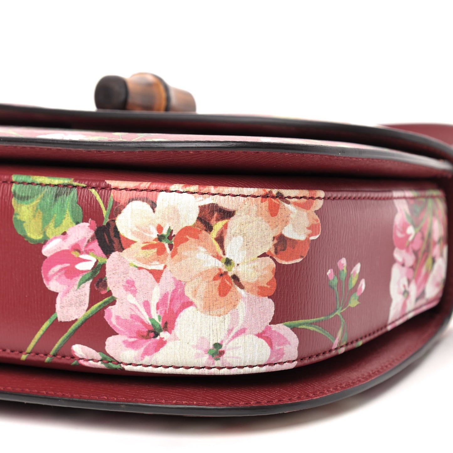 Shangai Calfskin Blooms Print Small Classic Bamboo Top Handle Bag Romantic Ceries Multicolor