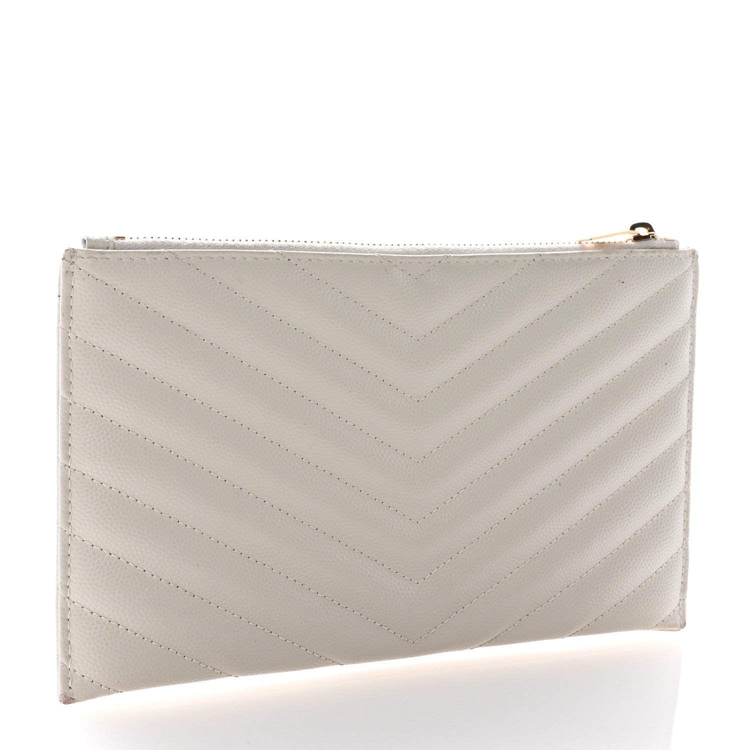 Saint Laurent Grain De Poudre Chevron Monogram Bill Pouch Crema Soft 3 of 12