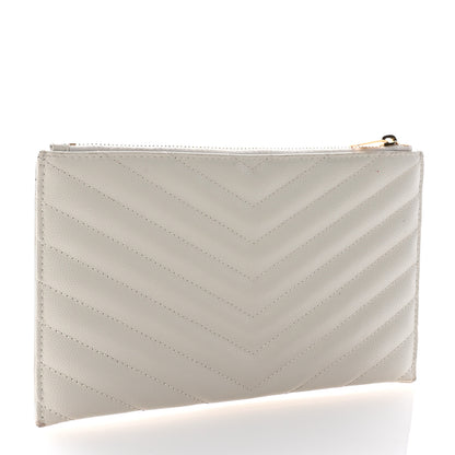 Saint Laurent Grain De Poudre Chevron Monogram Bill Pouch Crema Soft 3 of 12