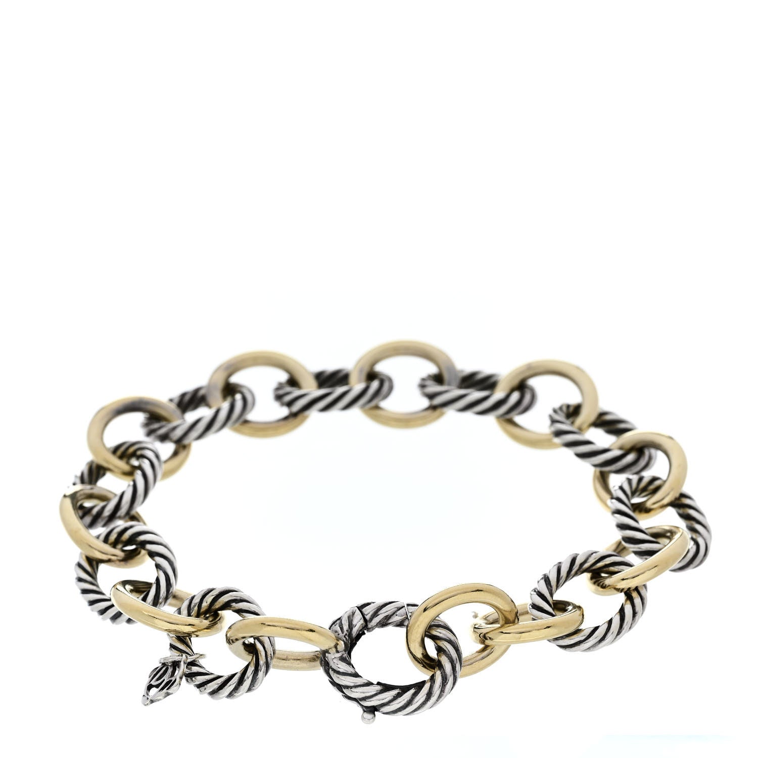 David Yurman Sterling Silver 18K Yellow Gold 12mm Medium Oval Link Bracelet 2 of 3