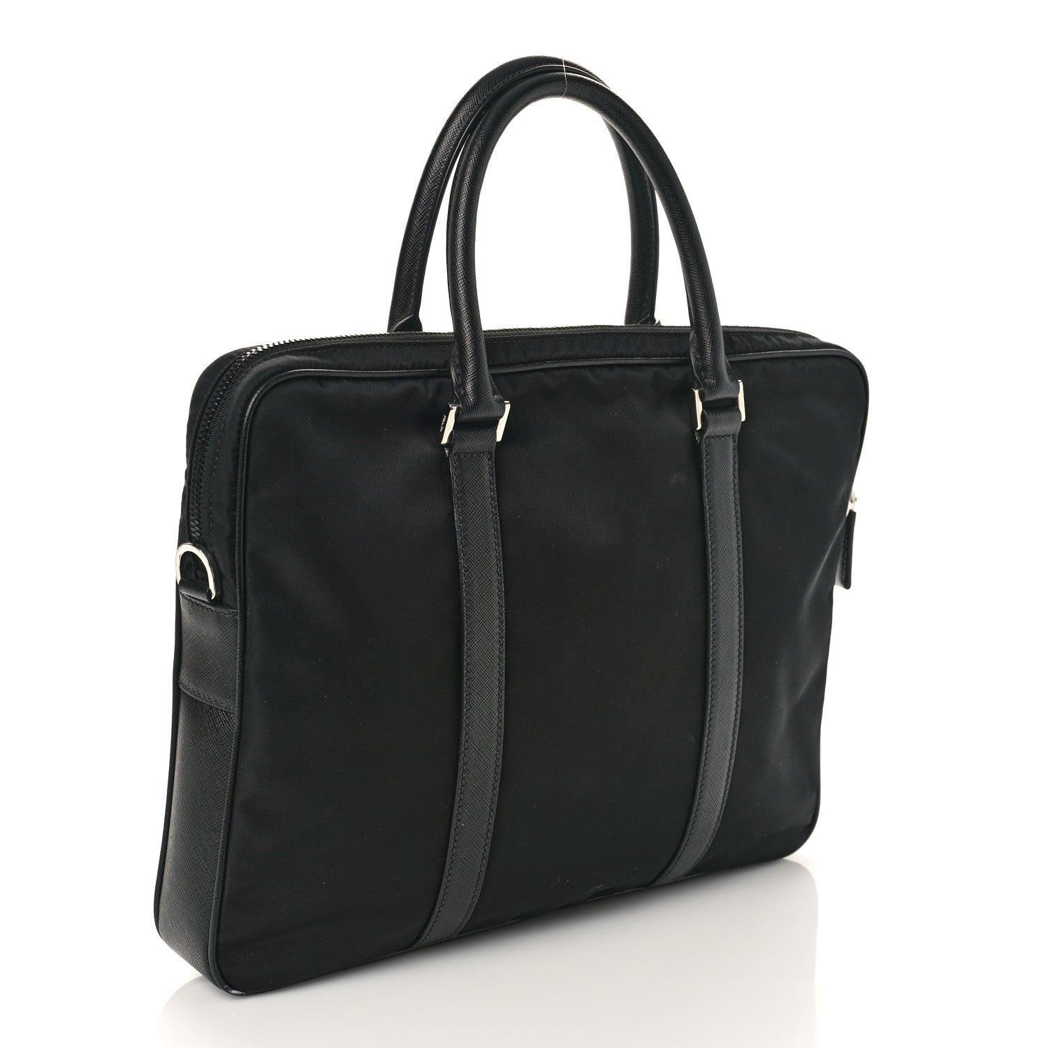 Prada Tessuto Nylon Saffiano Metal Triangle Logo Work Bag Black 3 of 8