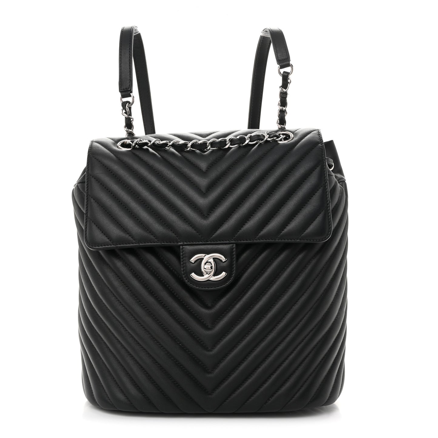 Calfskin Chevron Quilted Large Urban Spirit Backpack Black