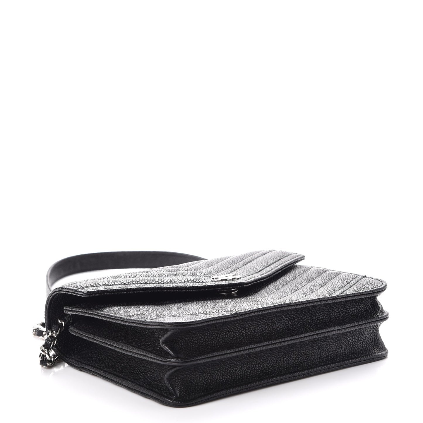 Caviar Chevron Quilted Square Wallet On Chain WOC Black