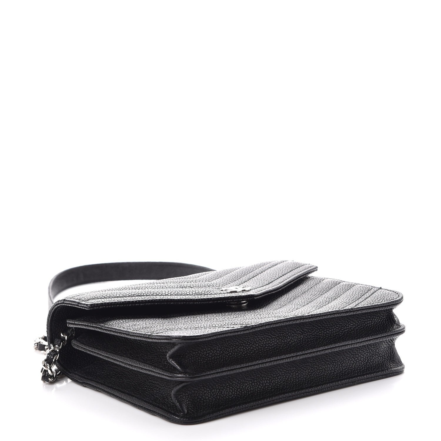 Chanel Caviar Chevron Quilted Square Wallet On Chain WOC Black 4 of 9