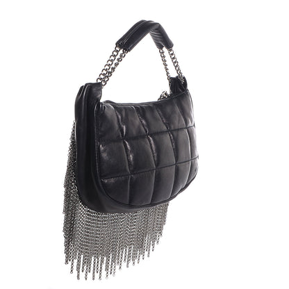 Chanel Lambskin Square Quilted Chain Fringe Pochette Black 3 of 7
