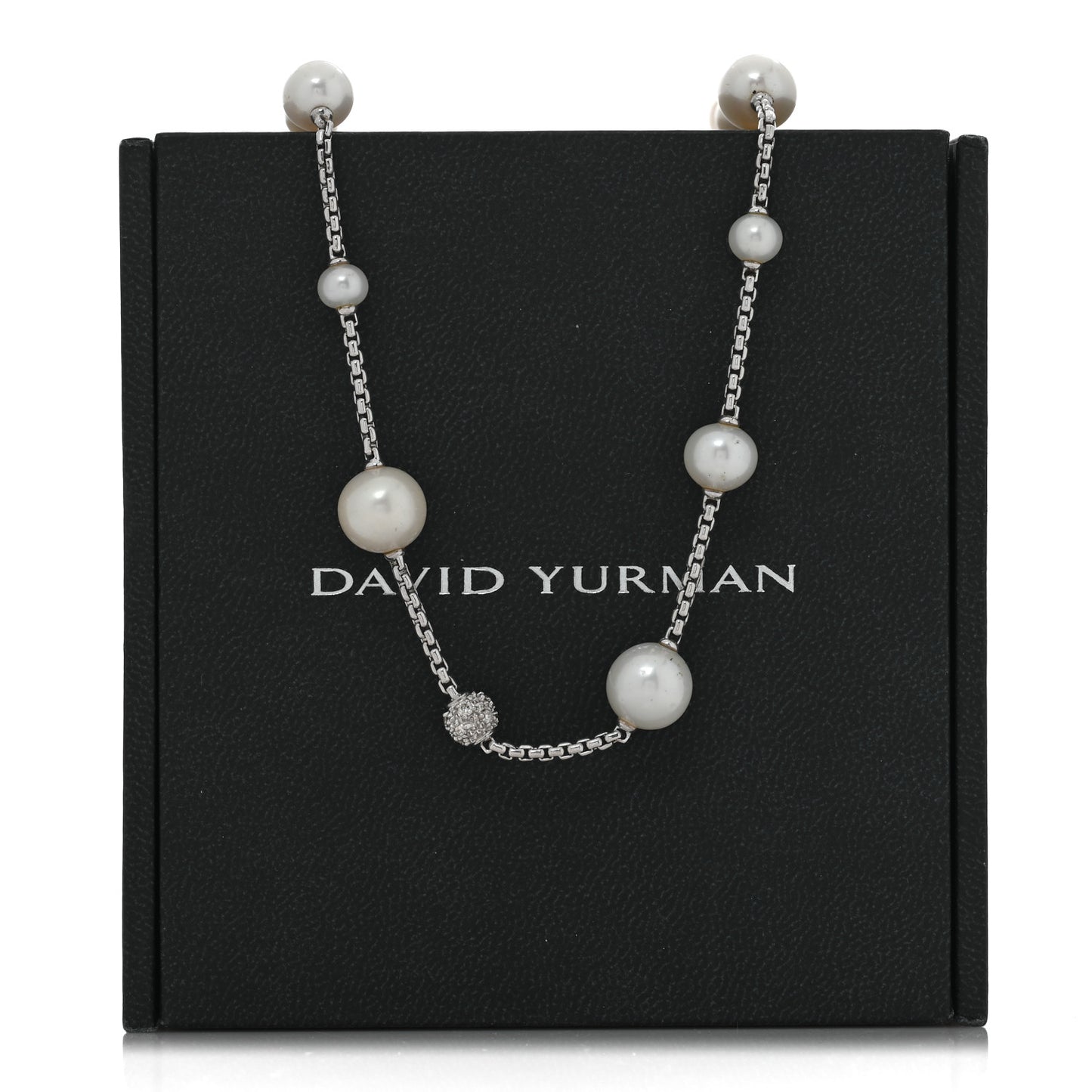 Sterling Silver Diamond Cultured Pearl Pave Station Necklace